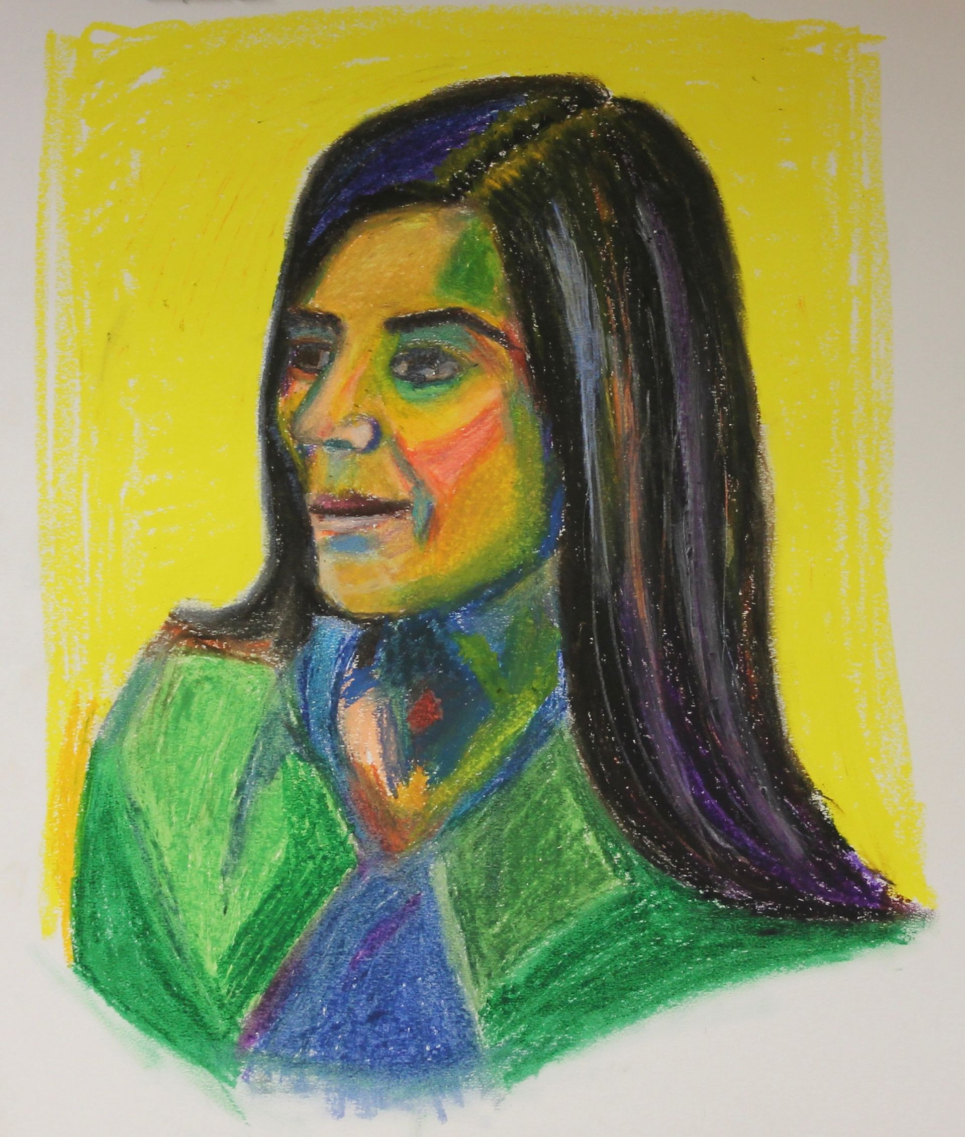 portret met olieastel