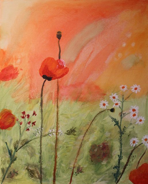 Schilderij van een klaproos geschilderd door een deelnemer bij Studio MiSt in Harderwijk