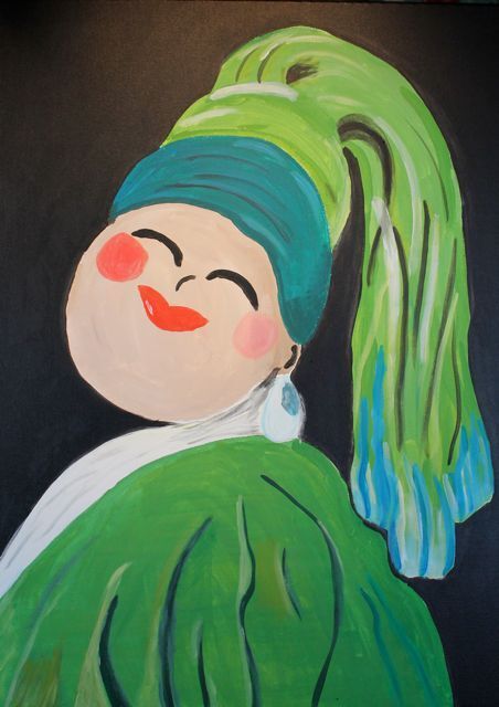 Een schilderij van een vrouw met een pareloorring