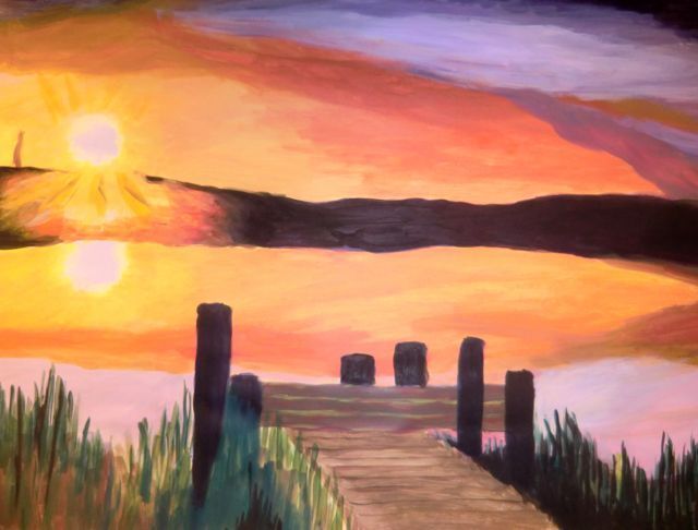 Schilderij van een ondergaande zon geschilderd door een deelnemer bij Studio MiSt in Harderwijk