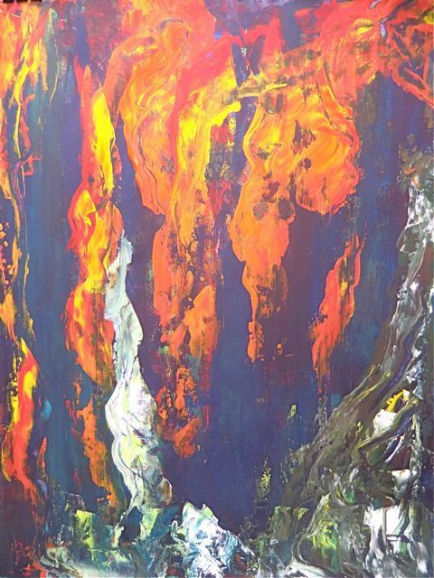 Kleurrijk abstract schilderij geschilderd door een deelnemer bij Studio MiSt in Harderwijk