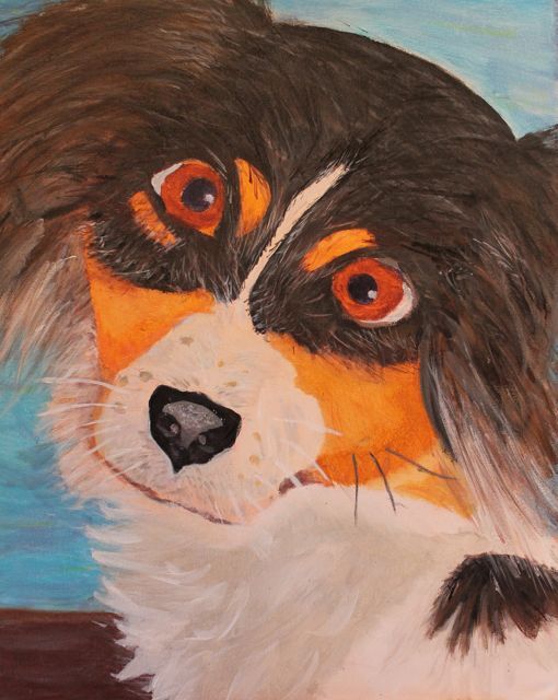 Schilderij van een hond geschilderd door een deelnemer bij Studio MiSt in Harderwijk