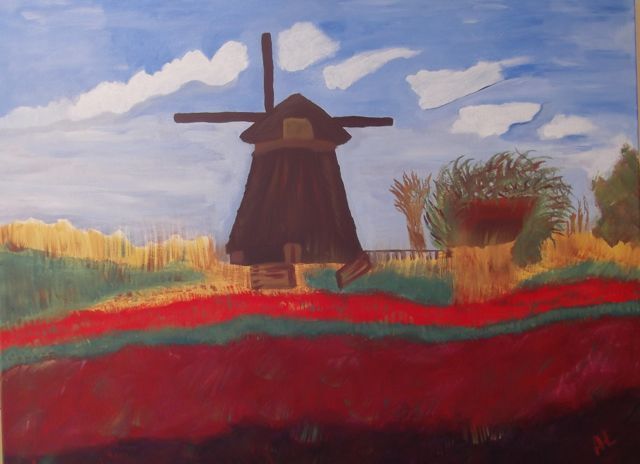 Schilderij van een molen geschilderd door een deelnemer bij Studio MiSt in Harderwijk