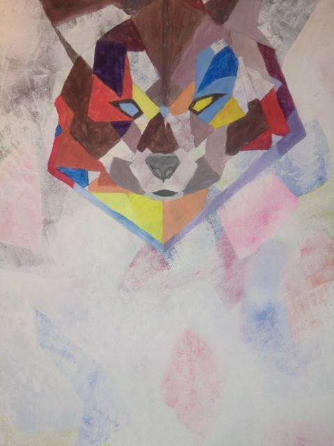 Schilderij van een kleurrijke wolf geschilderd door een deelnemer bij Studio MiSt in Harderwijk