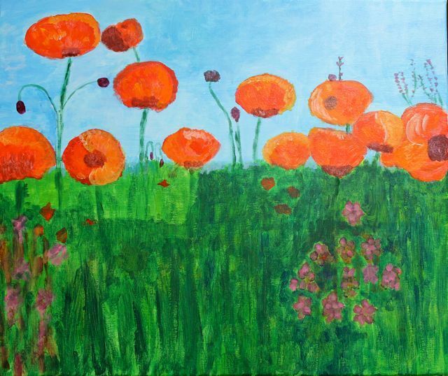 Schilderij van klaprozen geschilderd door een deelnemer bij Studio MiSt in Harderwijk