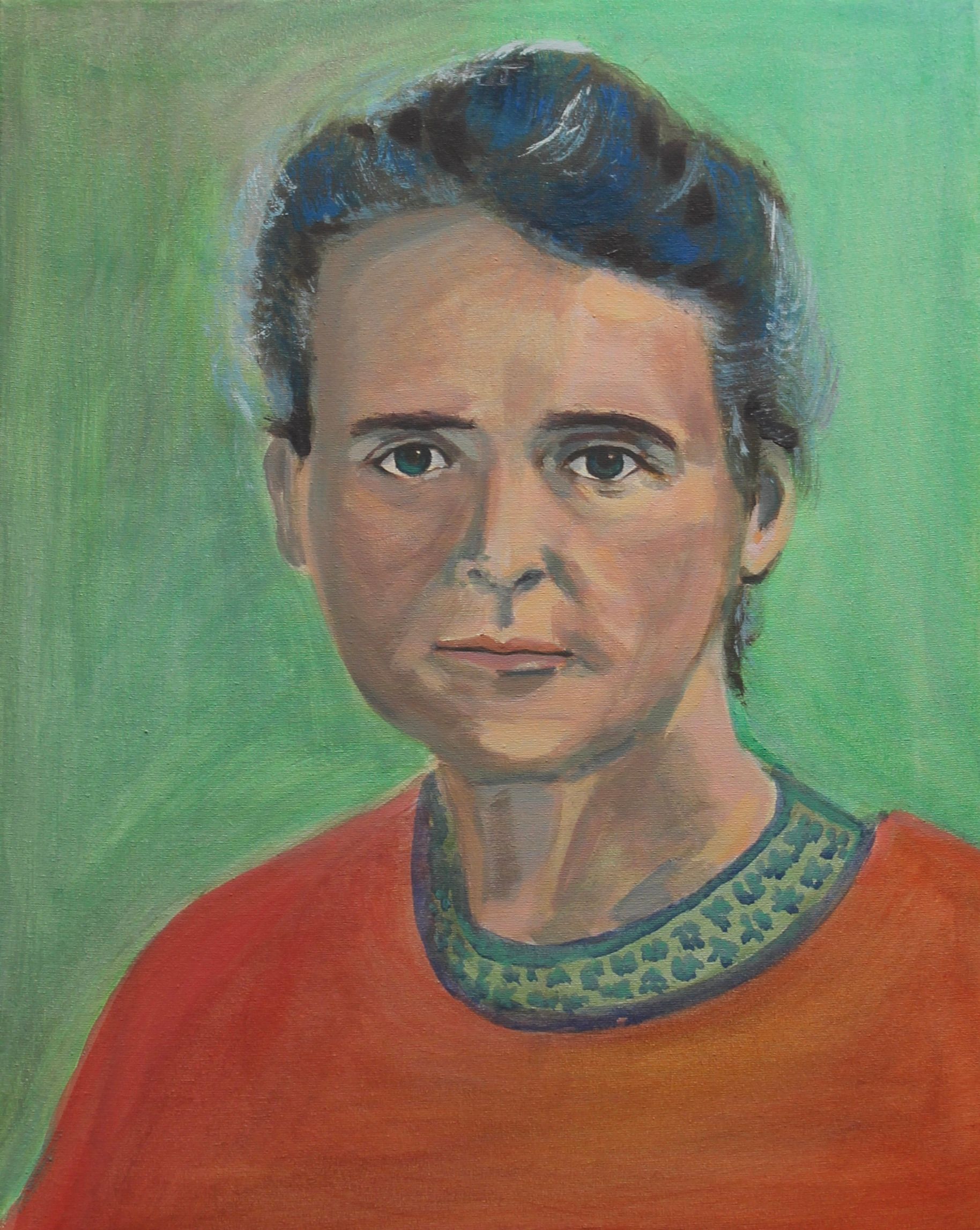 Portret van jonge vrouw geschilderd op schilderdoek van 40 x 50 cm met acrylverf