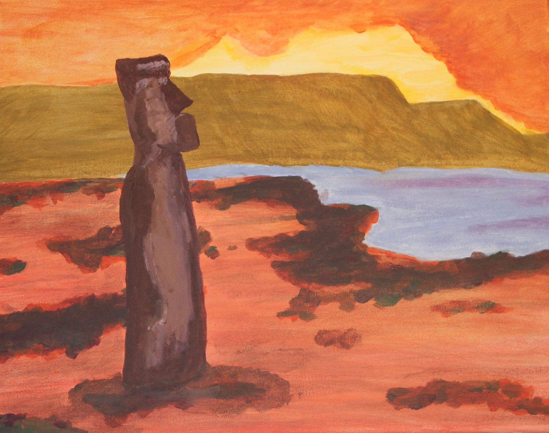 Het paaseiland geschilderd op schilderdoek van 40 x 50 cm met acrylverf
