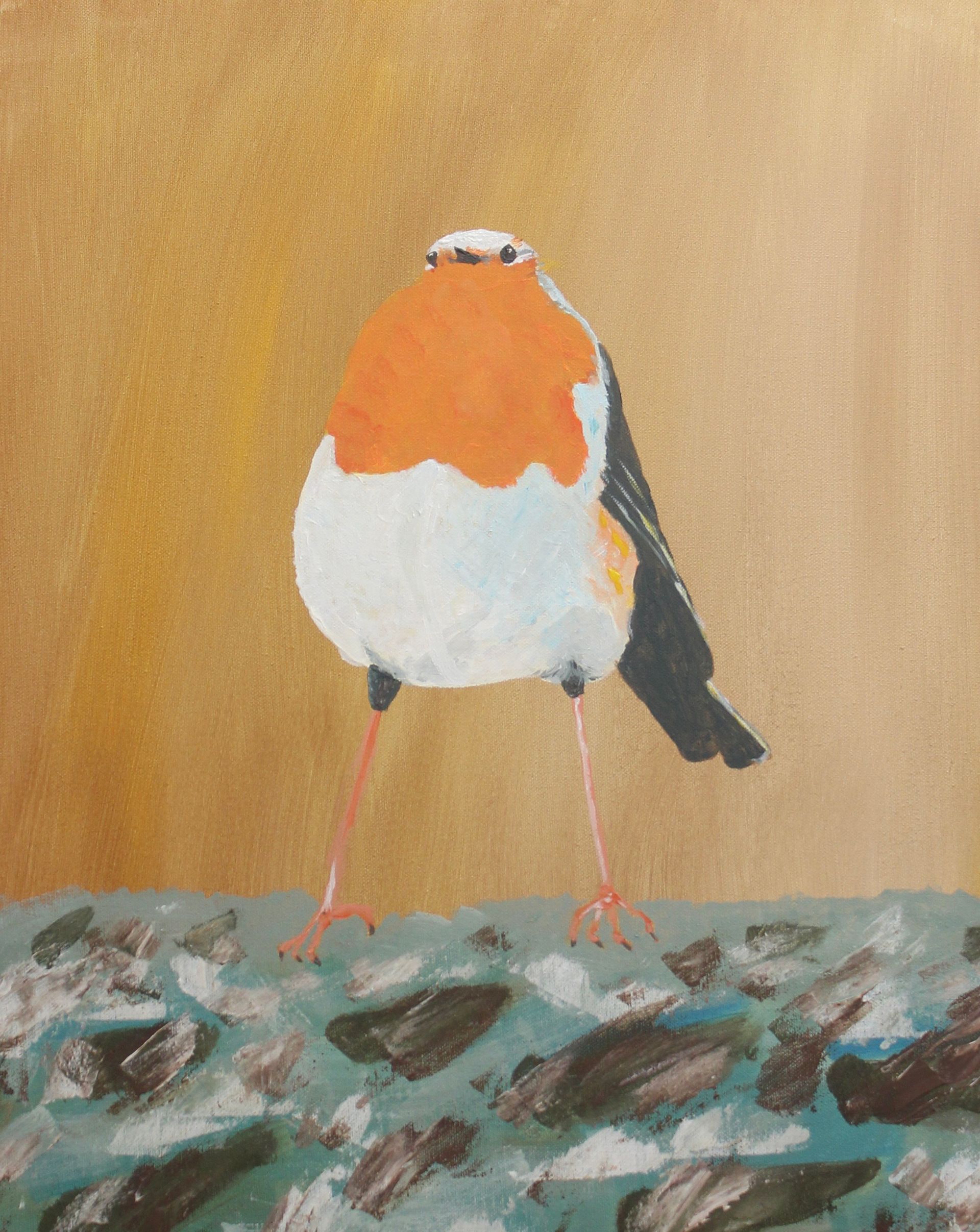 Schilderij van een Roodborstje geschilderd door een deelnemer bij Studio MiSt in Harderwijk