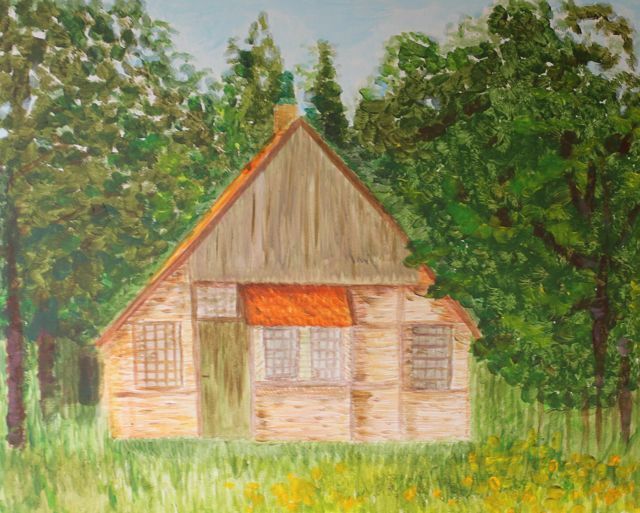 Schilderij van een huis geschilderd door een deelnemer bij Studio MiSt in Harderwijk