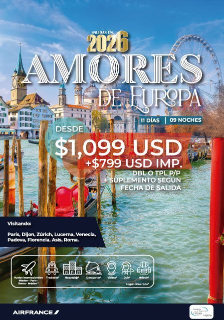 Anuncio de viaje a Europa, con el texto