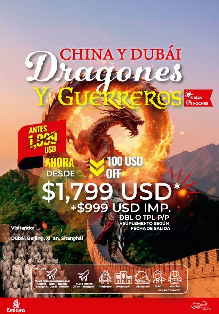 Anuncio de viaje a China y Dubái, tour