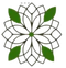 Mandala floreale astratto nero con foglie verdi su sfondo bianco
