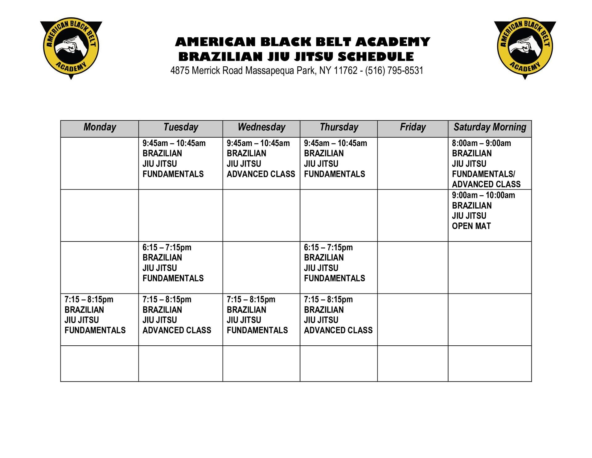 Adult Kenpo Karate and MMA Schedule in Massapequa Park, NY