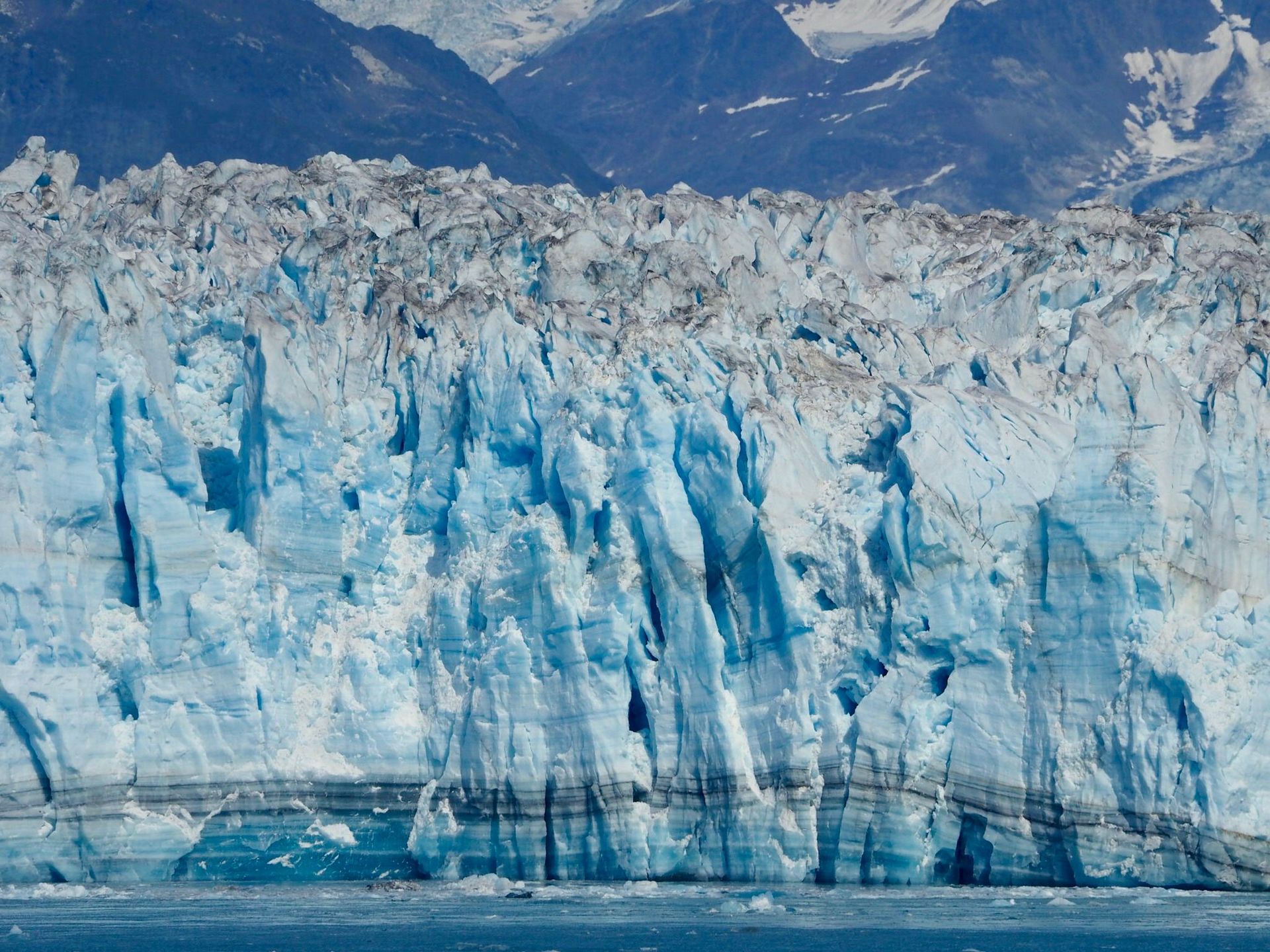The massive ice wall of Hubbard Glacier near the coastal town of Yakutat, Alaska.