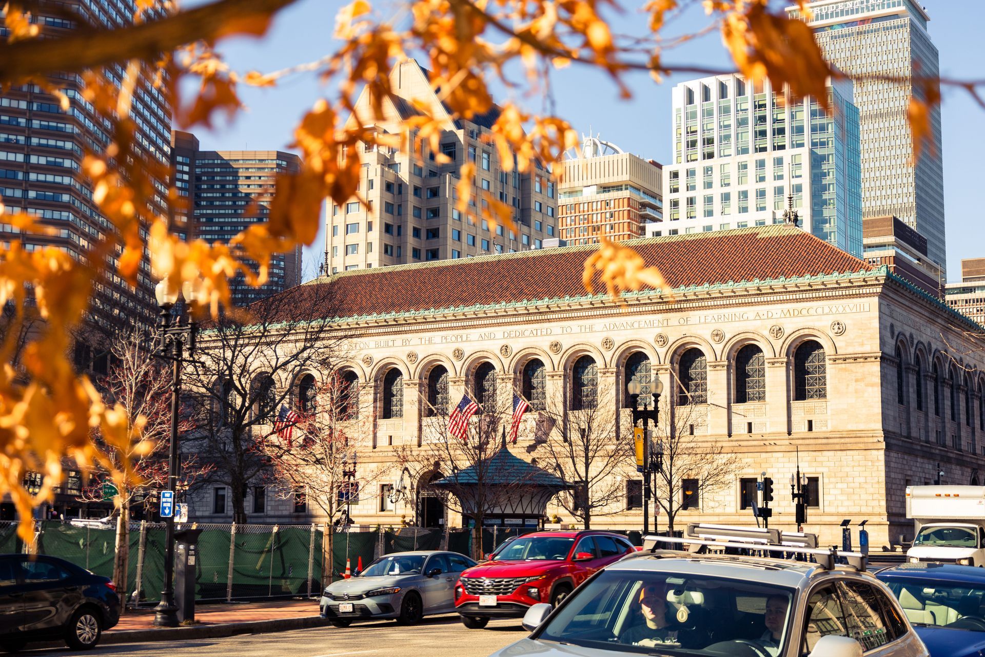 The historic Boston Public Library McKim Building in Copley Square in Boston, Massachusetts