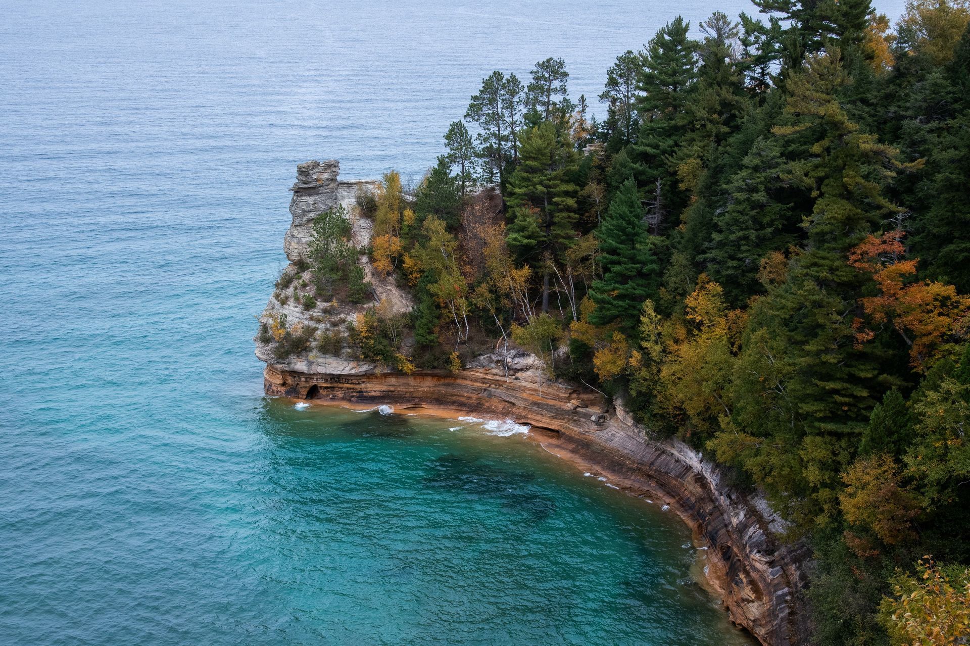 The iconic Miners Castle rock formation at Pictured Rocks National Lakeshore in Munising, Michigan