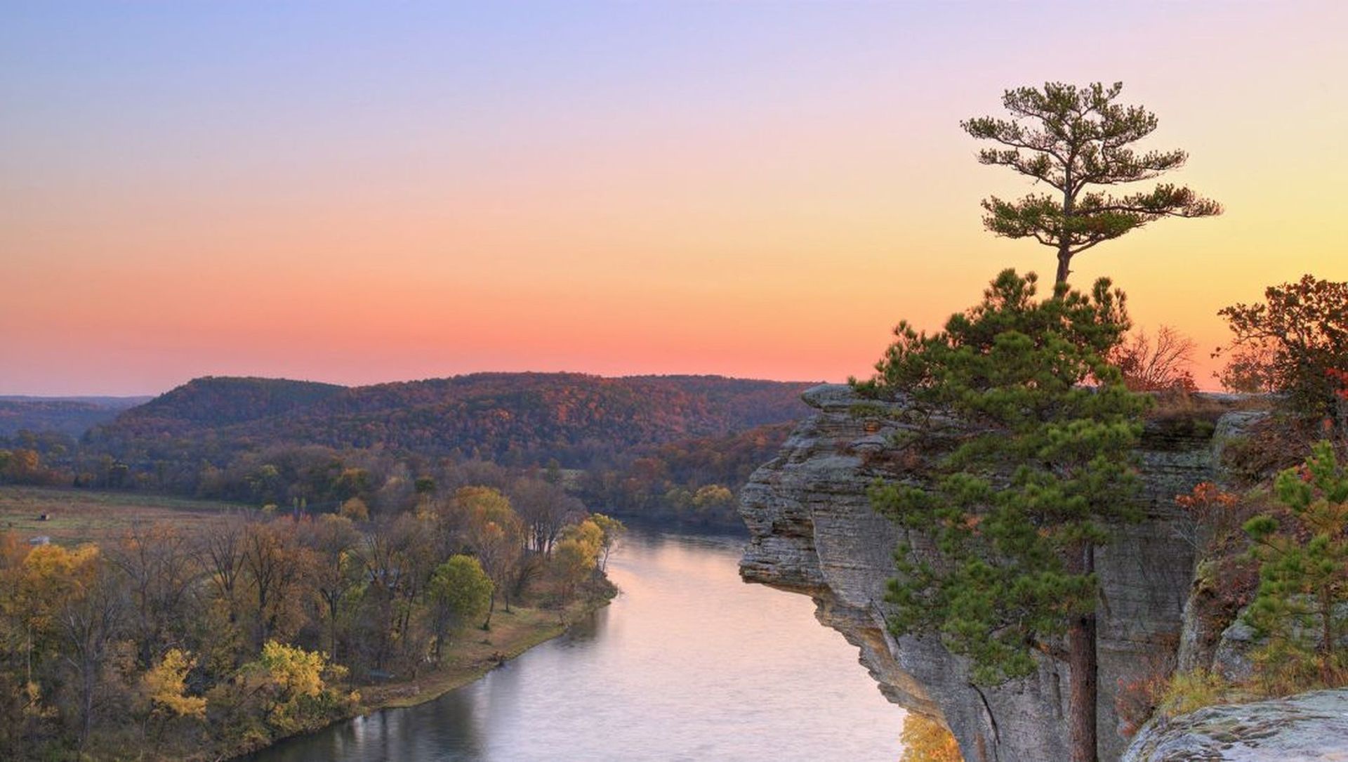Sunset over the Buffalo National River from the Whitaker Point overlook near Ponca, Arkansas