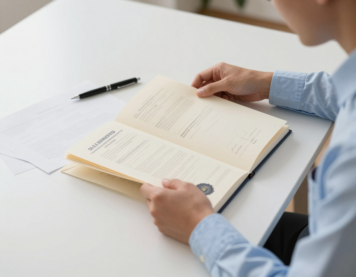 Credential documents on a desk