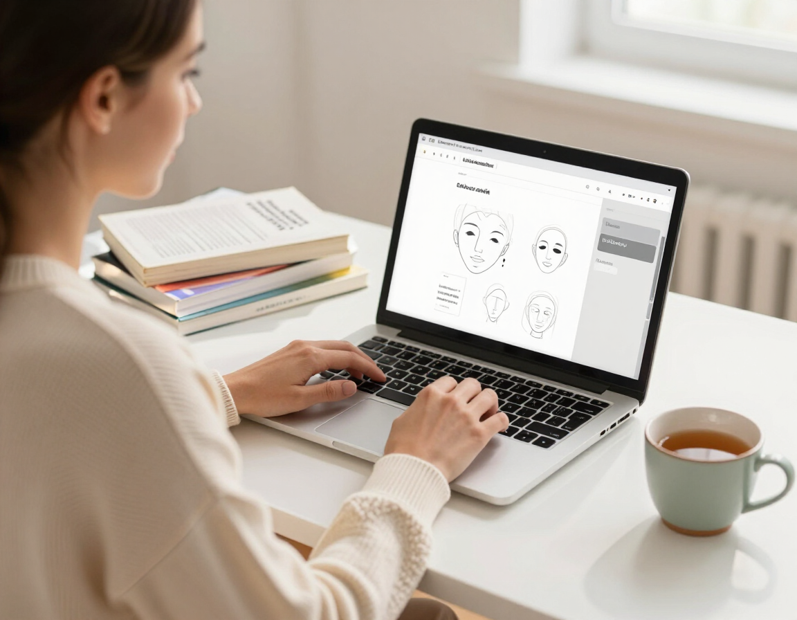 Studying esthetics online at a desk