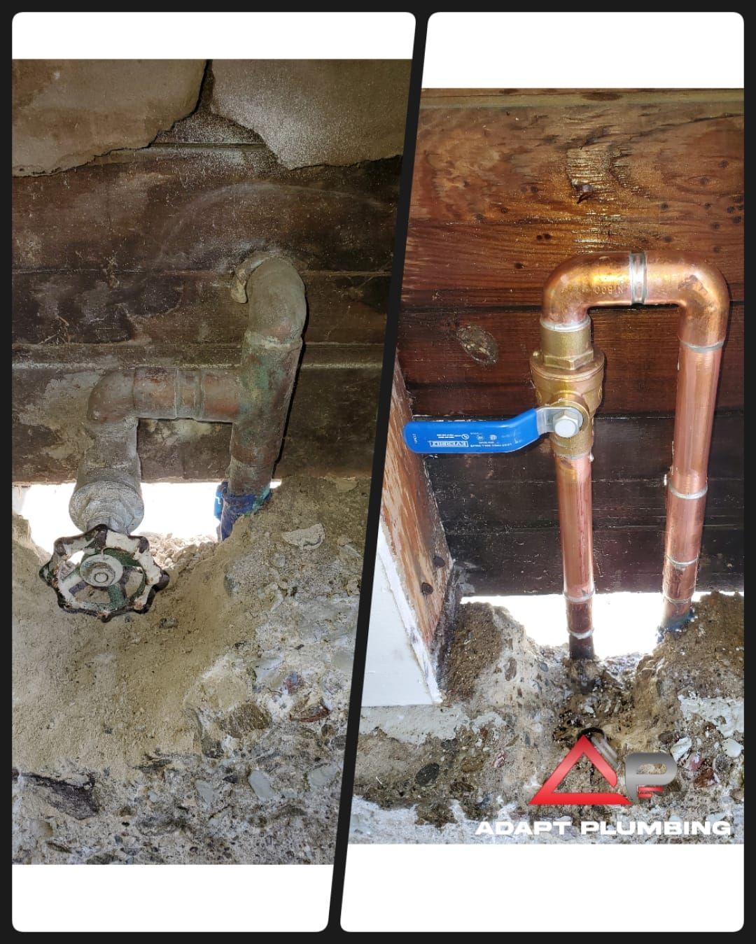 A before and after picture of a copper pipe