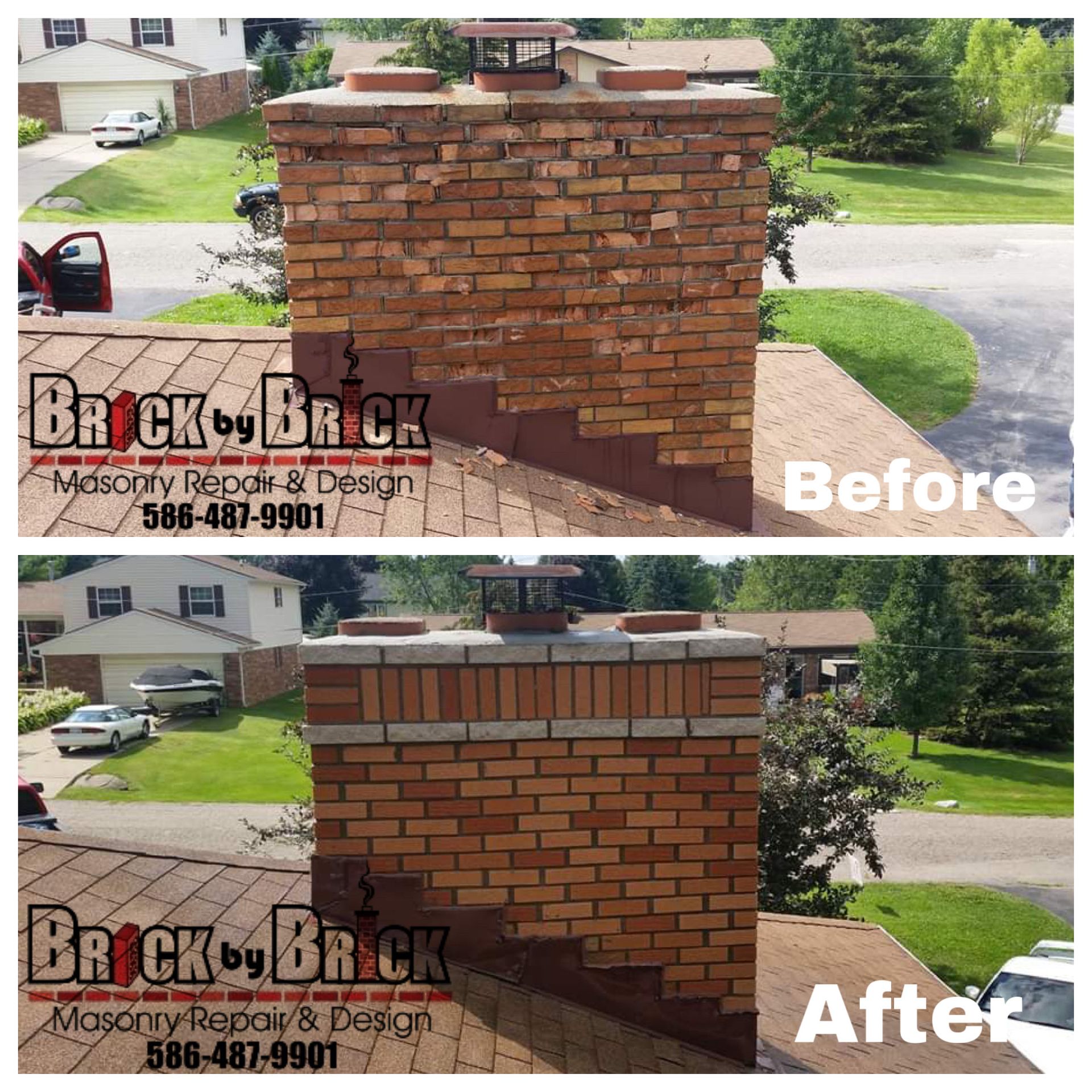 Brick Chimney Repair for Brick by Brick Masonry in Sterling Heights Mi.