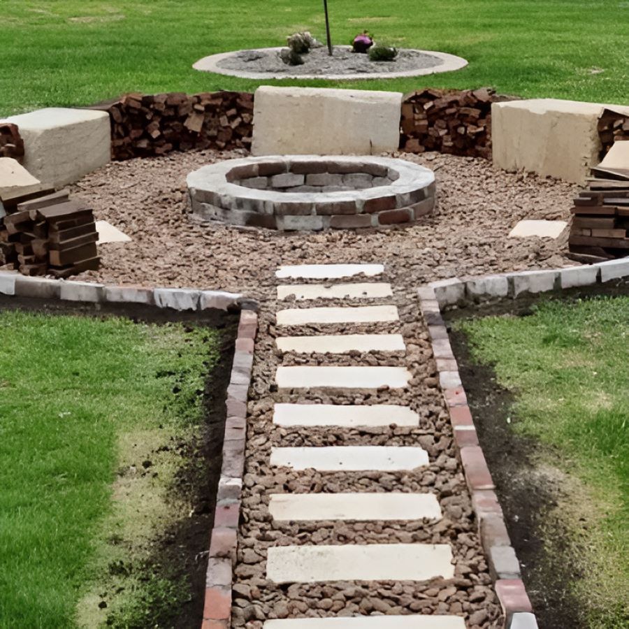 A Stone Walkway Leading to a Fire Pit in a Backyard — Garden Vogue in Charlestown, NSW