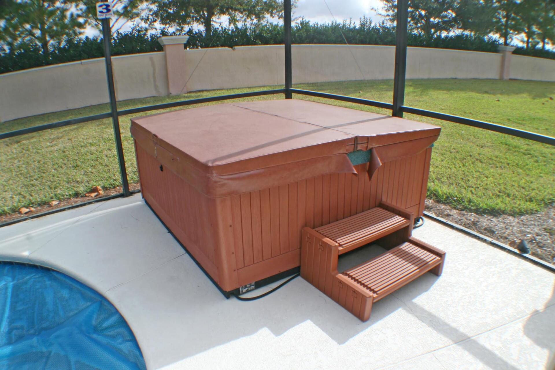 hot tub in the yard
