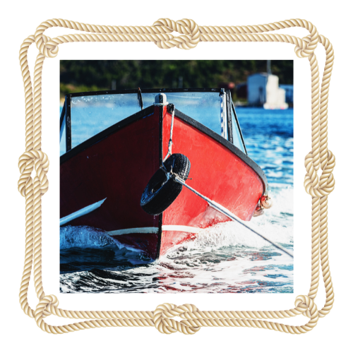 A picture of a boat with a rope frame around it