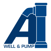Blue &ldquo;A Well & Pump&rdquo; logo with a large stylized A and pump pipe icon