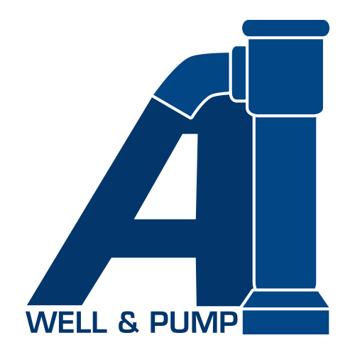 Blue &ldquo;A Well & Pump&rdquo; logo with a large stylized A and pump pipe icon