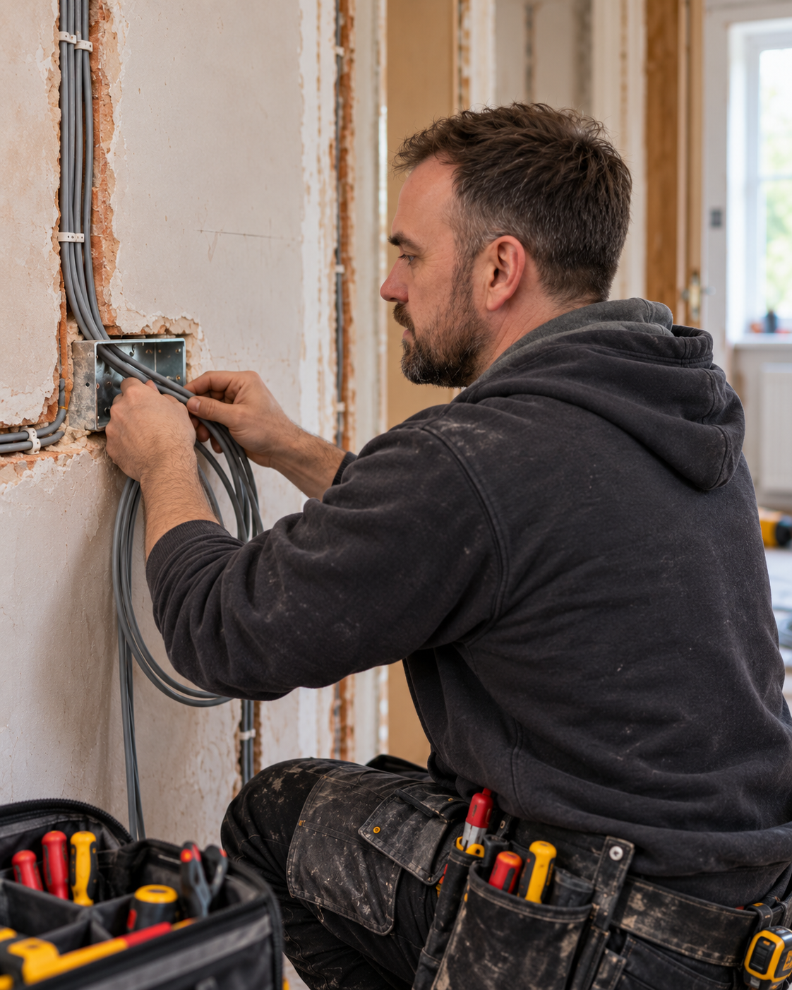 House rewiring in Nottingham with new electrical cables fitted during renovation