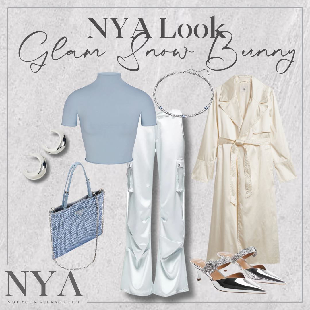 a nya look glam snow bunny with a blue top and white pants