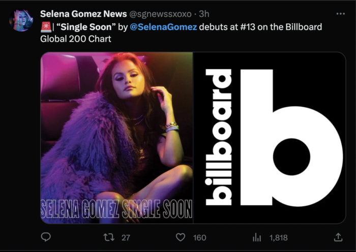 a billboard ad for selena gomez 's single soon