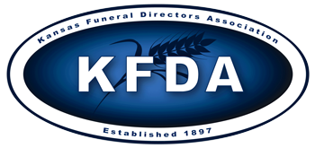 Logo of the Kansas Funeral Directors Association: oval shape with the letters KFDA and wheat.
