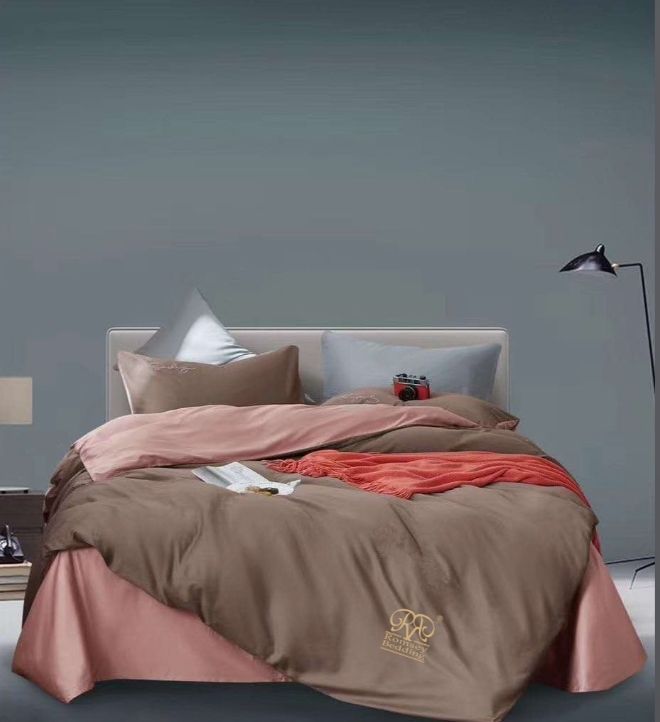 Romsey Bedding 頂級五星級貢緞咖啡紅時尚寢具被套，加大尺寸