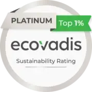 Badge di valutazione della sostenibilità EcoVadis Platinum: cerchio argentato con etichette