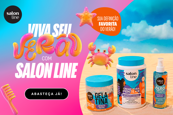 Salon Line Definição Natural em campanha de verão com produtos destacados em mix estratégico de PDV.