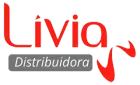 Um logotipo vermelho e branco para livia distribuidora