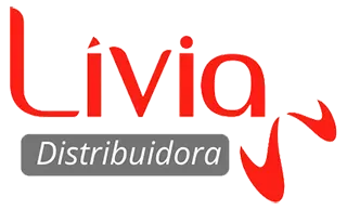Um logotipo vermelho e branco para livia distribuidora