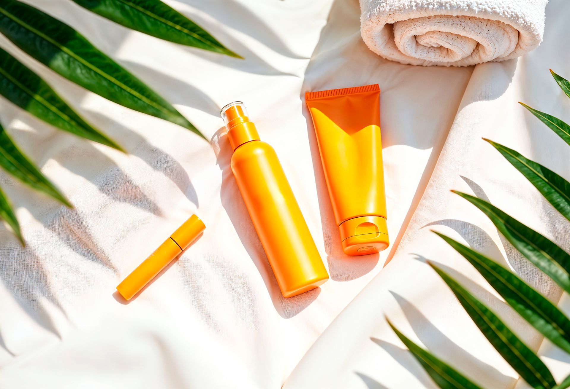 Protetores solares e cosméticos de verão — produtos de beleza para a estação.