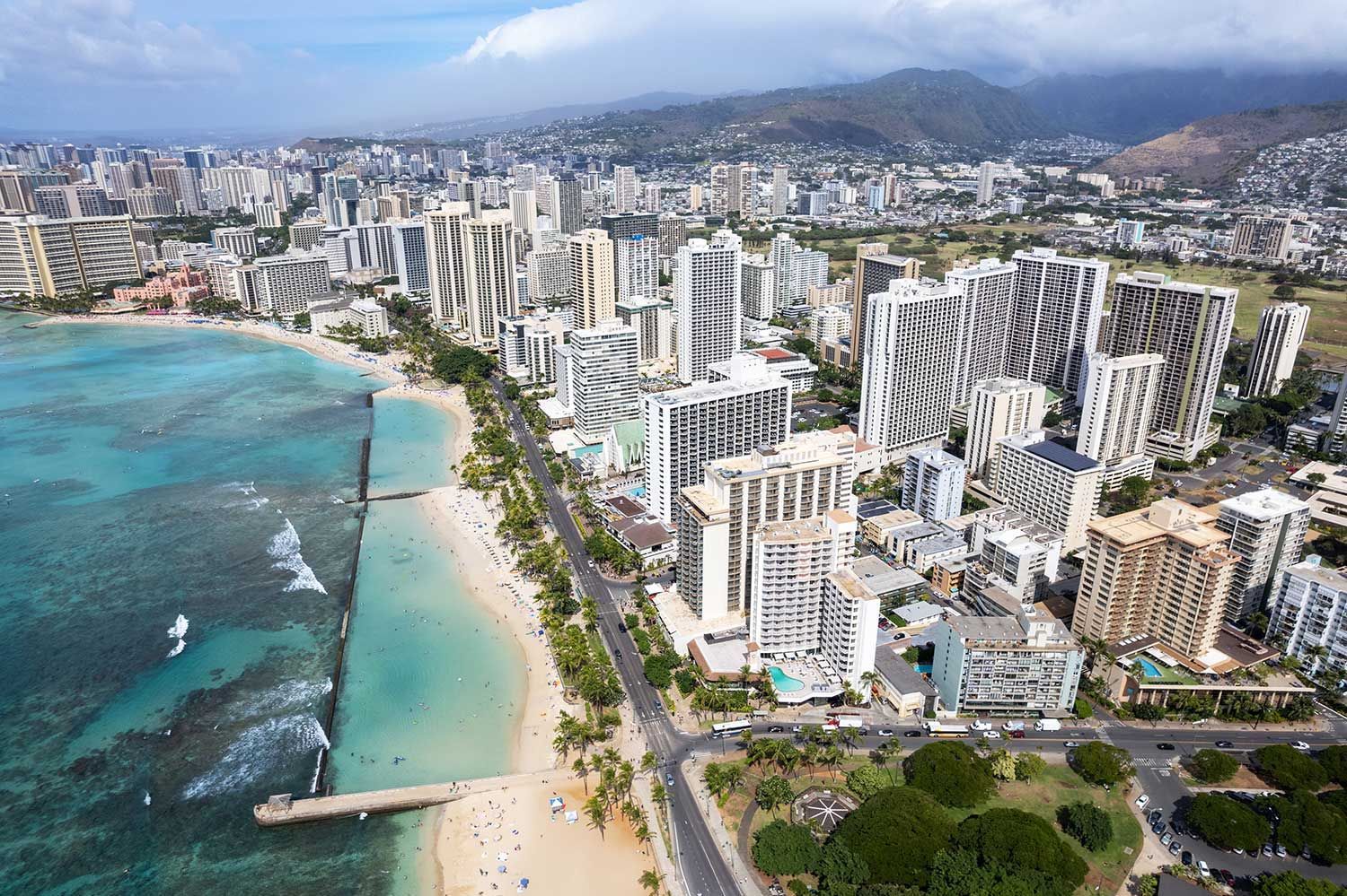 Tall buildings and turquoise ocean Tall buildings and turquoise ocean