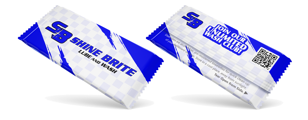 Two packages of shine brite wipes are sitting next to each other on a white surface.
