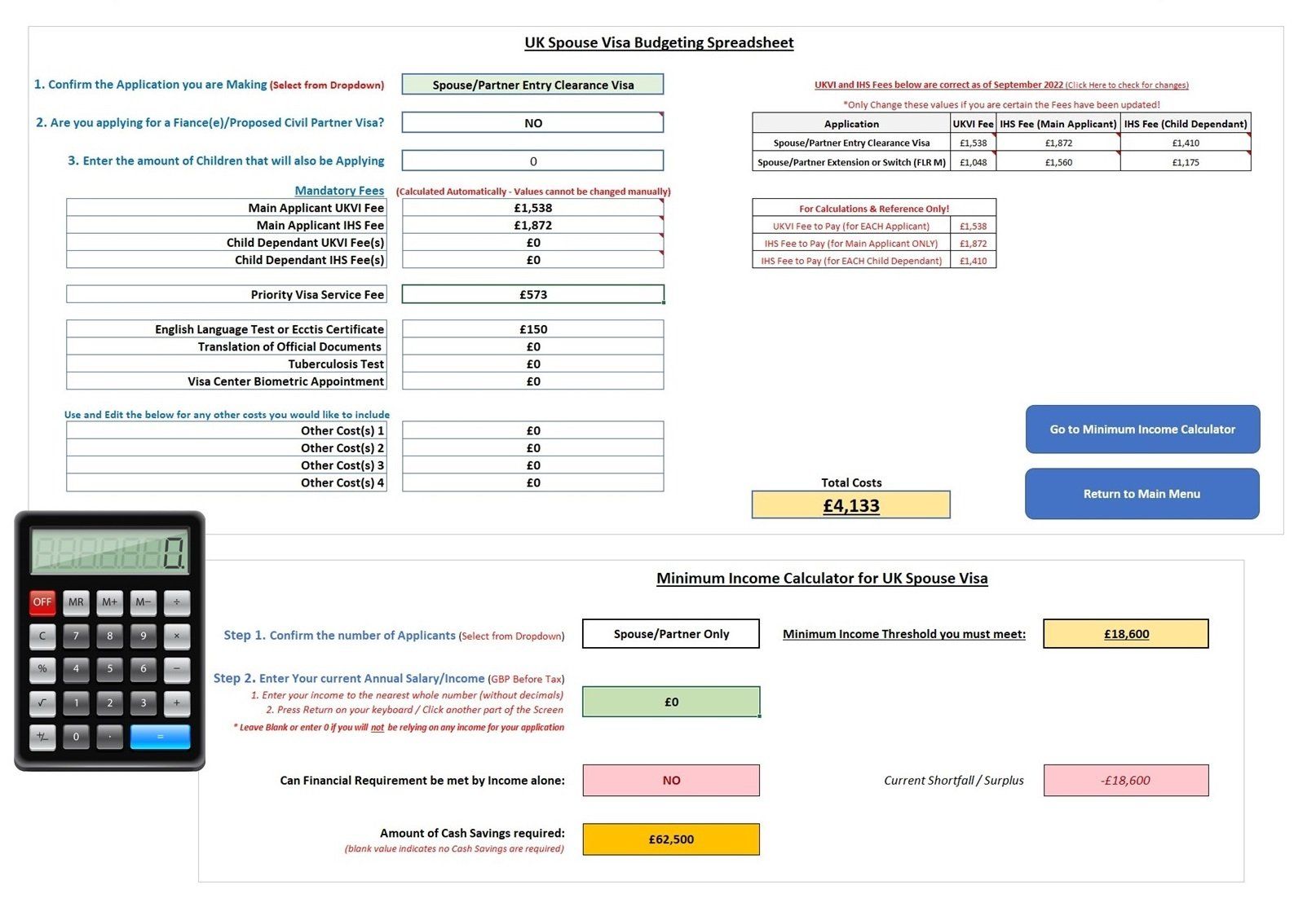 UK Partner Visa Budgeting Tool