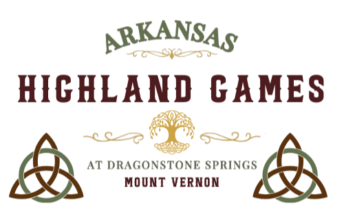 Arkansas Highland Games logo at Dragonstone Springs, Mount Vernon, with Celtic knot symbols