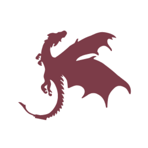 Maroon dragon silhouette on a white background