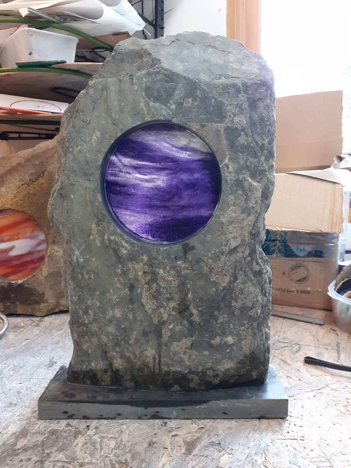 Lucian Stained Glass Stone and Glass sculpture,