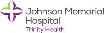 Johnson Memorial Hospital Trinity Health logo with purple flower icon and gray text