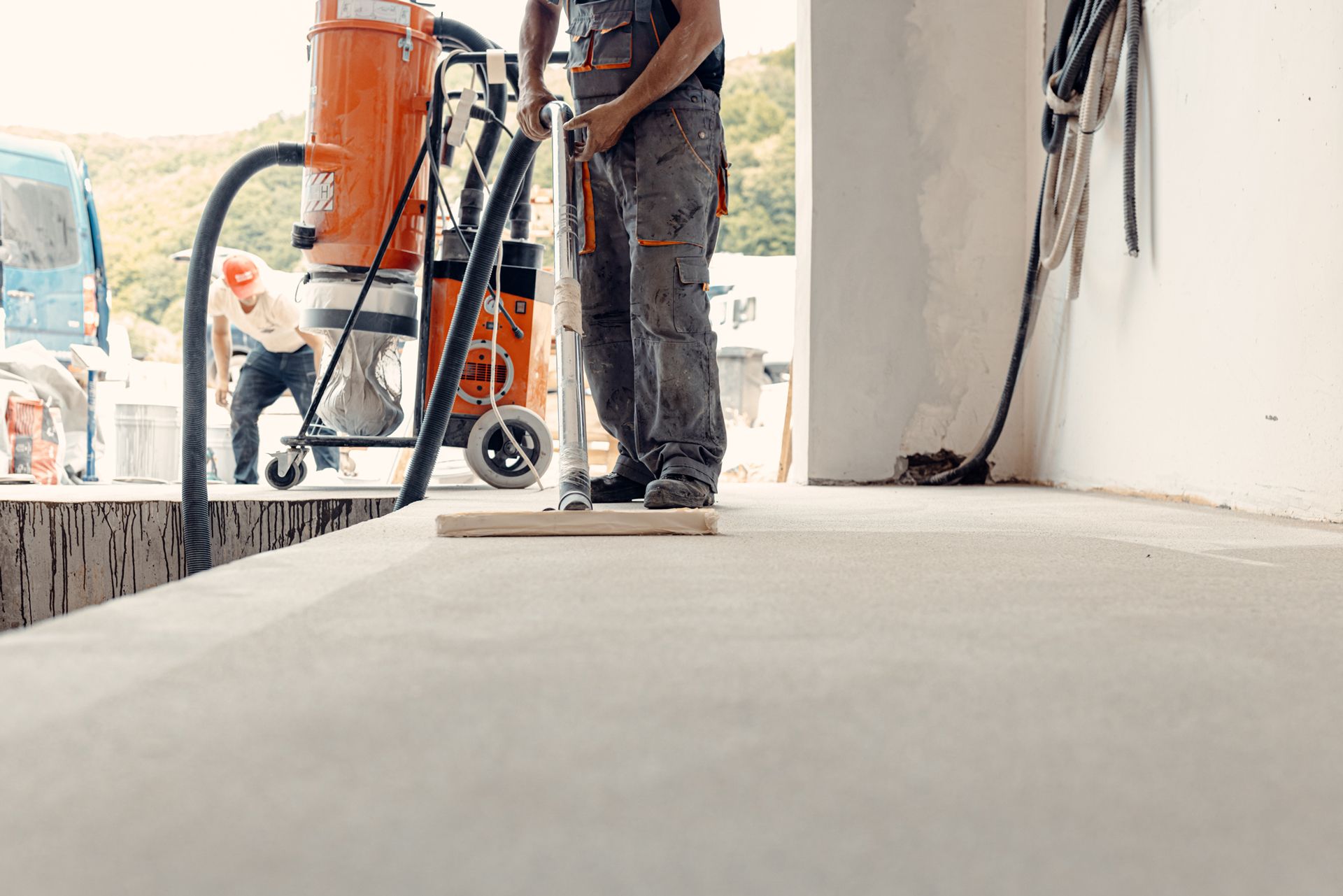 Commercial cleaner polishing fixtures and surfaces after a renovation project