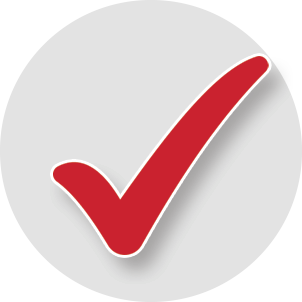 Red checkmark with white outline inside a light gray circle icon
