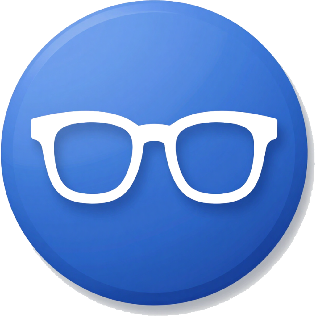 Icono circular azul con símbolo de gafas blancas